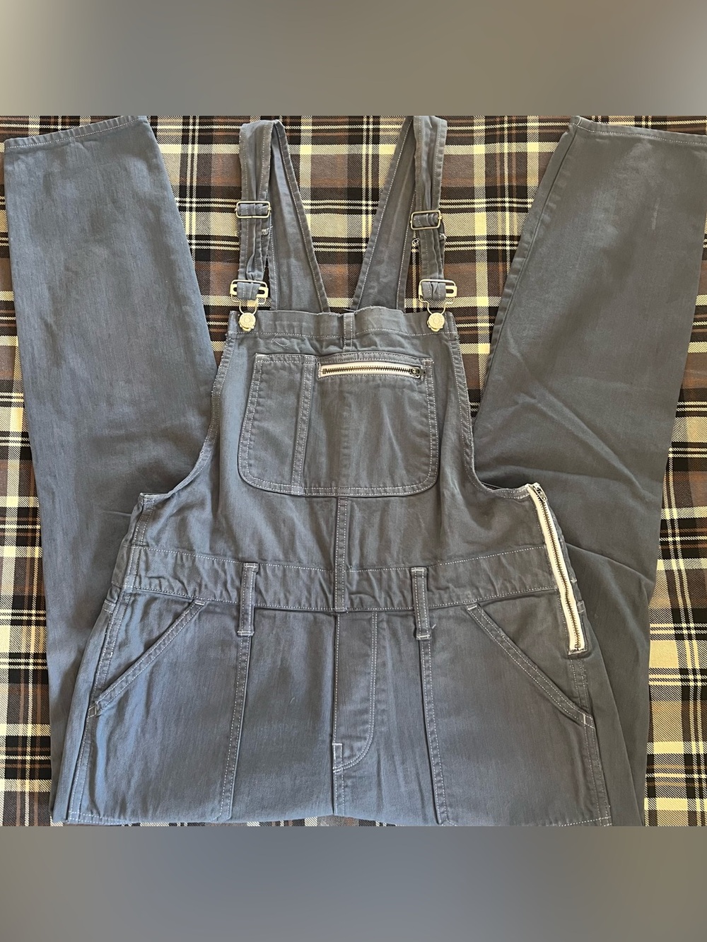 Madewell Side-Zip Denim Overalls C5781 Custom Dyed Slate Blue Grey Sz. M